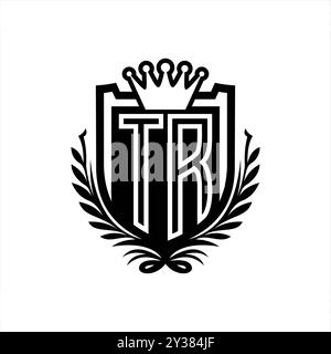 TR Letter Logo Wappenform mit Krone, Vintage-Schild auf weißem Hintergrund Stockfoto