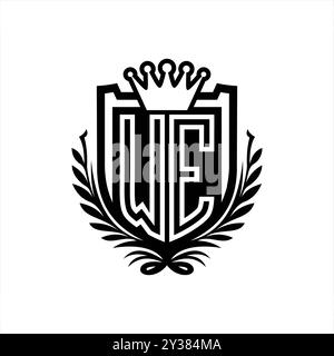 WE Letter Logo Wappen Form mit Krone, Vintage Schild auf weißem Hintergrund Vorlage Design Stockfoto