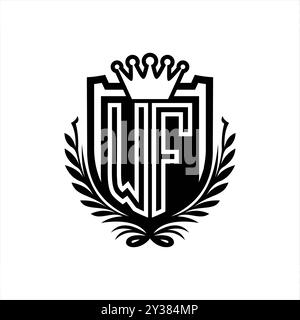 WF Letter Logo Wappenform mit Krone, Vintage Schild auf weißem Hintergrund Stockfoto