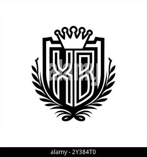 Heraldische Schildform mit XB-Letter-Logo und Krone, Vintage-Schild auf weißem Hintergrund Stockfoto