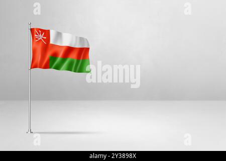 Oman-Flagge, 3D-Illustration, isoliert auf weißem Betonhintergrund Stockfoto