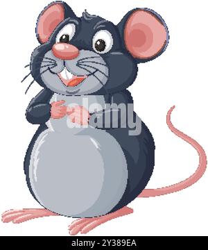 Lächelnde Maus mit großen Ohren und rosa Nase Stock Vektor