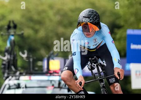 Heusden Zolder, Belgien. September 2024. HEUSDEN-ZOLDER, BELGIEN - 11. SEPTEMBER: Victor Vercouillie aus Belgien nimmt 31 am 11. September auf dem Circuit Zolder, Belgien, am 11. September 2024 in Heusden-Zolder an der 30. UEC Road Cycling Europameisterschaft 2024 auf dem Circuit Zolder Teil. (Foto: Rene Nijhuis/BSR Agency) Credit: BSR Agency/Alamy Live News Stockfoto