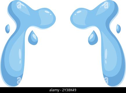 Zwei Wasserspritzer in Zeichentrickfilmen tropfen herunter und bilden Wasserpfützen Stock Vektor