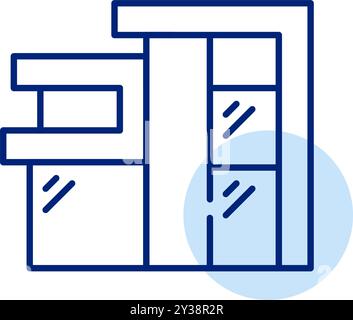 Moderne mehrstöckige Villa mit Glas und Beton. Immobilientyp für Verkauf und Bau. Pixelperfektes, bearbeitbares Konturvektorsymbol Stock Vektor