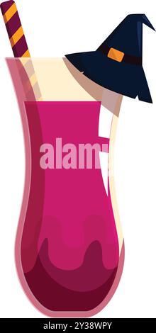 Halloween Hexentrankcocktail mit einem Strohhalm und einem Hexenhut auf weißem Hintergrund Stock Vektor