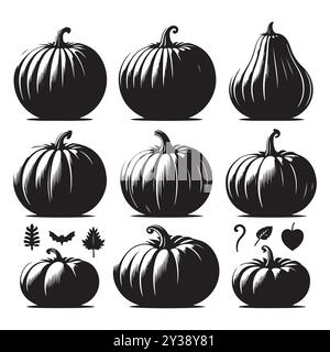 Satz Kürbissilhouetten isoliert auf weißem Hintergrund, Vektor-Illustration. Stock Vektor