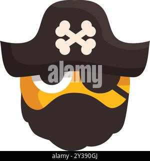 Ein Piratenemoji mit einem Augenfleck und einem schwarzen Hut mit gekreuzten Knochen drauf Stock Vektor