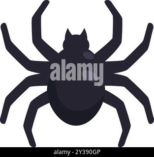 Schwarze Witwenspinne mit glänzendem schwarzem Körper und acht ausgespreizten Beinen Stock Vektor