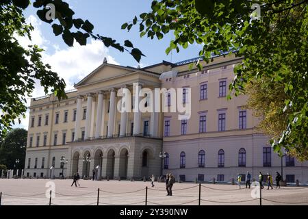 Der Königspalast, Slottet oder Det kongelige slott aus dem Palace Park, Oslo Norwegen Stockfoto