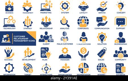 Customer Relationship Management Icons Design Vector, CMR. Einzigartiges und kreatives Design Stock Vektor
