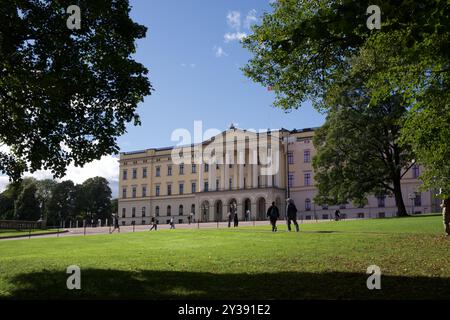 Der Königspalast, Slottet oder Det kongelige slott aus dem Palace Park, Oslo Norwegen Stockfoto