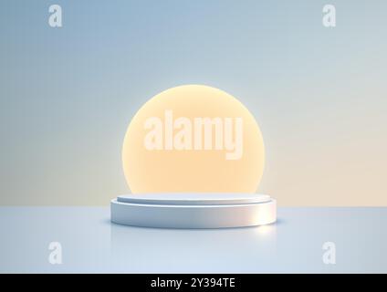 Elegantes, minimalistisches, kreisförmiges 3D-Podium mit sanfter Beleuchtung, perfekt für Produktpräsentationen, Mockup, Showroom und künstlerische Showcase Stock Vektor