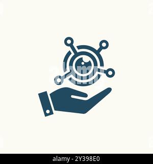 Design mit Logo für digitale Augenpflegetechnologie. Hand halten Sie den digitalen Augenvektor hoch. Stock Vektor