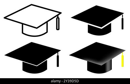Set mit Hüten für Hochschulabschlüsse in weiß und Schwarz, Schwarz und weiß, Aussparung und Verlauf Stock Vektor