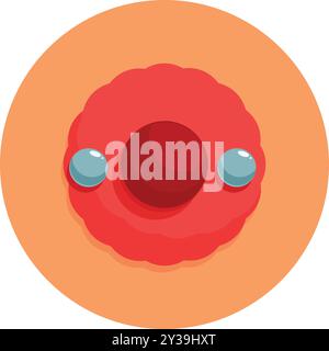 Wissenschaftliche Illustration eines Sauerstoffatommodells mit Kernen und Elektronen, die sich um das Modell auf orangem Hintergrund drehen Stock Vektor