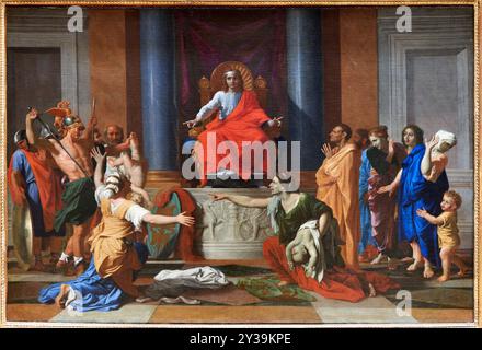 Das Urteil von Salomon, Öl auf Leinwand, 1649, Nicolas POUSSIN, Les Andelys, 1594 - Rom (Italie), 1665, Musée du Louvre, Paris, Frankreich Stockfoto