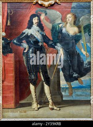 Porträt von Ludwig XIII., König von Frankreich von 1610 bis 1643, gekrönt von Victory (Belagerung von La Rochelle, 1628), Öl auf Leinwand, 1635, Philippe de CHAMPAIGNE Stockfoto