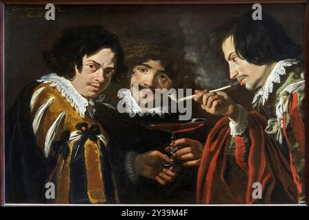 Porträt der Maler Simon de Vos, Jan Cossiers (1600-1671) und Johann Geerlof (?-1629/1630), bekannt als die Raucher, 1626, Simon de VOS, Anvers (BE Stockfoto