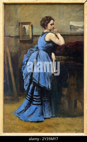 Lady in Blue, 1874, Öl auf Leinwand, Jean-Baptiste Camille COROT, Paris, 1796 - 1875, Musée du Louvre, Paris, Frankreich Stockfoto