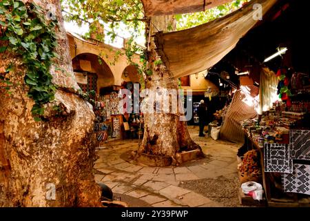 Fes, Marokko. Der Souk bietet Kunsthandwerk und typische Produkte Stockfoto
