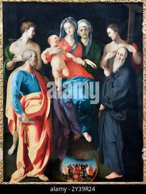 Die Jungfrau und das Kind mit der Heiligen Anna und den vier Heiligen, Öl auf Platte, 1527-1529, Jacopo Carrucci, dit IL PONTORMO, Pontormo, 1494 - Florenz, 1557, Musé Stockfoto