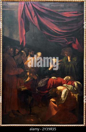 Der Tod der Jungfrau, Öl auf Leinwand, um 1601-1605/1606, Michelangelo Merisi, dit CARAVAGE (CARAVAGGIO), Mailand, 1571 - Porto Ercole, 1610, Musée Stockfoto