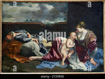 Die Heilige Familie ruht auf dem Flug nach Ägypten, Öl auf Leinwand, 1628?, Orazio GENTILESCHI, Pise, 1562 - Londres (Royaume-Uni), 1639, Musée du Louvre, Stockfoto