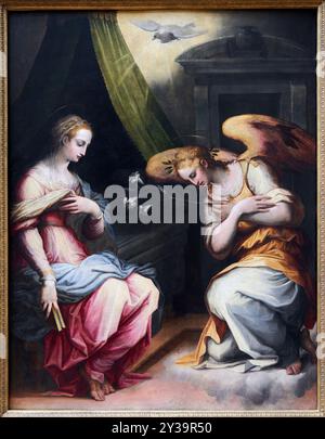 Die Verkündigung, Öl auf Platte, um 1564-1567, Giorgio VASARI, Arezzo, 1511 - Florenz, 1574, Musée du Louvre, Paris, Frankreich Stockfoto