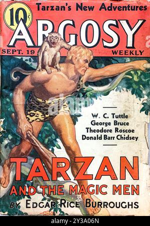 Edgar Rice Burroughs Argosy Weekly Vol. 267 No 3 Sept 19 1936 Cover-Art von Hubert Rogers Tarzan mit Blonde Hair Nazi Arischen Einfluss - Vintage Illustrated Magazine Stockfoto