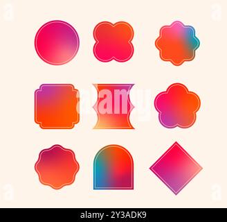 Abstrakte Formen, Rahmendesigns, Etiketten und farbenfrohe Hintergründe mit Farbverlauf. Stock Vektor