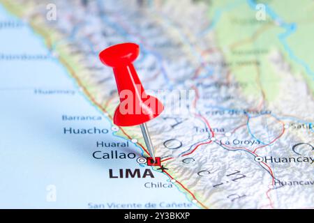 Lima, Peru Pin auf der Karte Stockfoto