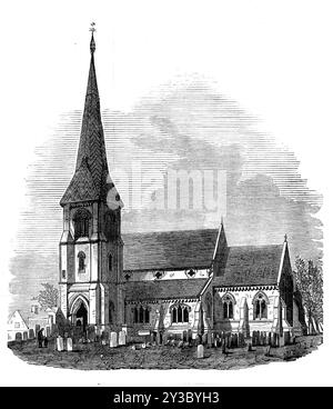 Fosdyke Church, Lincolnshire, 1871. Es gab hier ursprünglich eine alte Kirche aus Barnack-Stein. Doch Anfang des letzten Jahrhunderts gelang dies durch eines dieser unattraktiven Backsteinbauten, die zur georgischen Ära gehörten. Herr Beridge gab &#xa3;8000, um dieses Gebäude durch die elegante neue Kirche zu ersetzen, die kürzlich eröffnet wurde. Es ist die dritte Kirche, die in den letzten Jahren entweder ihren Bau oder ihre gesamte Restaurierung der Großzügigkeit eines Mannes verdankt, der eine Summe von etwas weniger als &#xa3;25.000 für diese Objekte verwendet hat. Die neue Kirche von Fosdyke ist ein wunderschönes Gebäude. Stockfoto