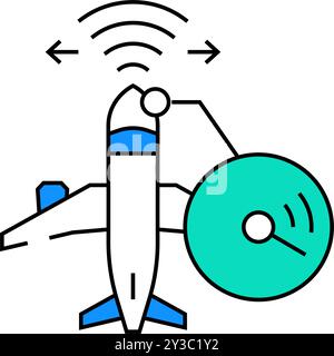 Farbdarstellung des Symbols für Radarkalibrierung des Flugzeugs Stock Vektor