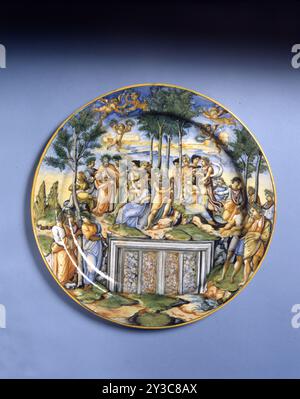 Mount Parnassus, 1600. Maiolica, glasierte und bemalte Steingut, Italienisch. Stockfoto