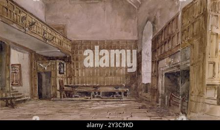 Die große Halle, Haddon Hall, 1830er Jahre. Weitere Informationen: Haddon Hall, Derbyshire. Stockfoto