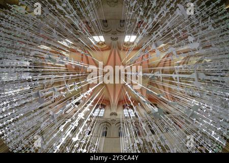 Fisheye, Innenansicht, Friedentauben, Wells Cathedral, Wells, England, Großbritannien Stockfoto