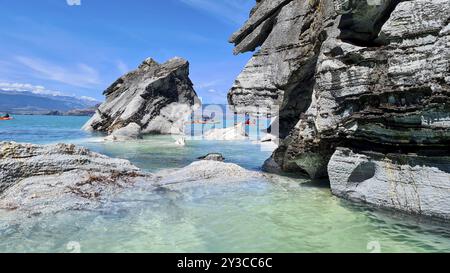 Capillas de Marmol im Lago General Carrera in Patagonien an der Carretera austral, Patagonien, Chile, Südamerika Stockfoto