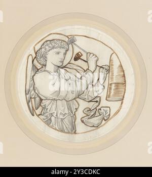 Angel spielt auf Glocken, 1865. Entwurf für Kirche - St. Johannes der Evangelist, Torquay. Stockfoto