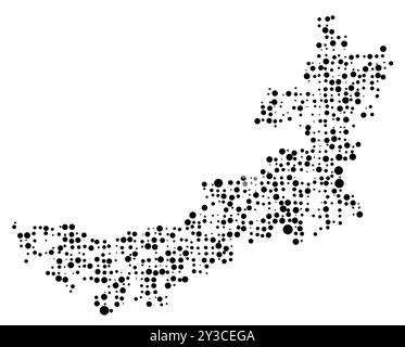 Symbolkarte der Autonomen Region Innere Mongolen (Volksrepublik China), die das Gebiet mit einem Muster eines zufällig verteilten schwarzen Zirkels zeigt Stock Vektor