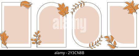 Herbstrahmen rechteckig, oval und andere Formen. Vorlagen mit gelblichen, trockenen Herbstblättern. Broschüren mit Kopierraum für Flyer, Werbung, Verkauf Stock Vektor