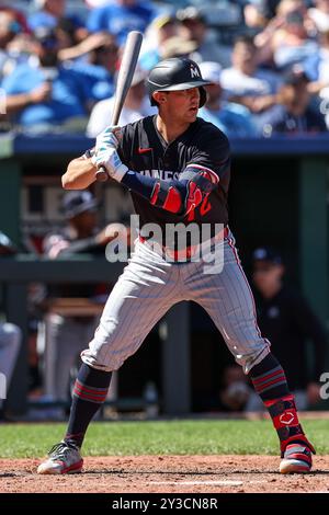 Kansas City, MO, USA. September 2024. Minnesota Twins Shortstop Brooks Lee (72) schlägt im Kauffman Stadium in Kansas City, MO gegen die Kansas City Royals. David Smith/CSM/Alamy Live News Stockfoto