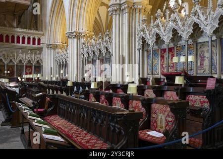 Innenansicht, Chorstände, Wells Cathedral, Wells, England, Großbritannien Stockfoto