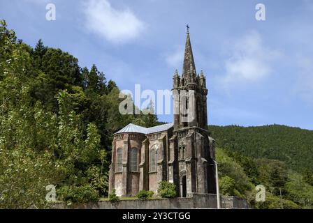 Ermida da da Nossa Senhora das Vitoras, Lagoa das Furnas, Sao Miguel Stockfoto