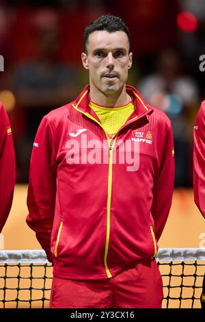 Valencia, Spanien. September 2024. VALENCIA, SPANIEN - 13. SEPTEMBER: Roberto Bautista Agut aus Spanien sieht beim Davis Cup Finals Gruppenspiel 2024 Valencia gegen Spanien am 13. September 2024 in Valencia, Spanien, beim Pabellon Fuente de San Luis. (Foto von Francisco Macia/Photo Players Images/Magara Press) Credit: Magara Press SL/Alamy Live News Stockfoto