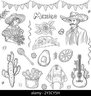 Vektorsatz der Cinco de Mayo Illustration. Halloween-Outlines Stock Vektor