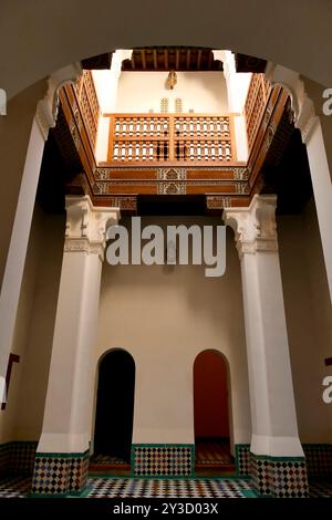 Ben Youssef Madrasa, Meisterwerk islamischer Kunst und Architektur Marrakesch, Kaiserstadt Marokko, Stockfoto