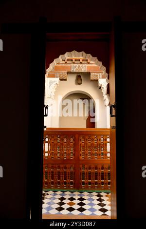 Ben Youssef Madrasa, Meisterwerk islamischer Kunst und Architektur Marrakesch, Kaiserstadt Marokko, Stockfoto