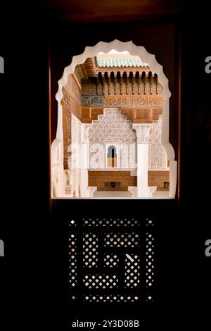 Ben Youssef Madrasa, Meisterwerk islamischer Kunst und Architektur Marrakesch, Kaiserstadt Marokko, Stockfoto