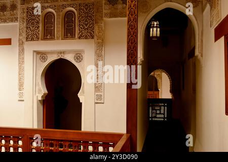 Ben Youssef Madrasa, Meisterwerk islamischer Kunst und Architektur Marrakesch, Kaiserstadt Marokko, Stockfoto